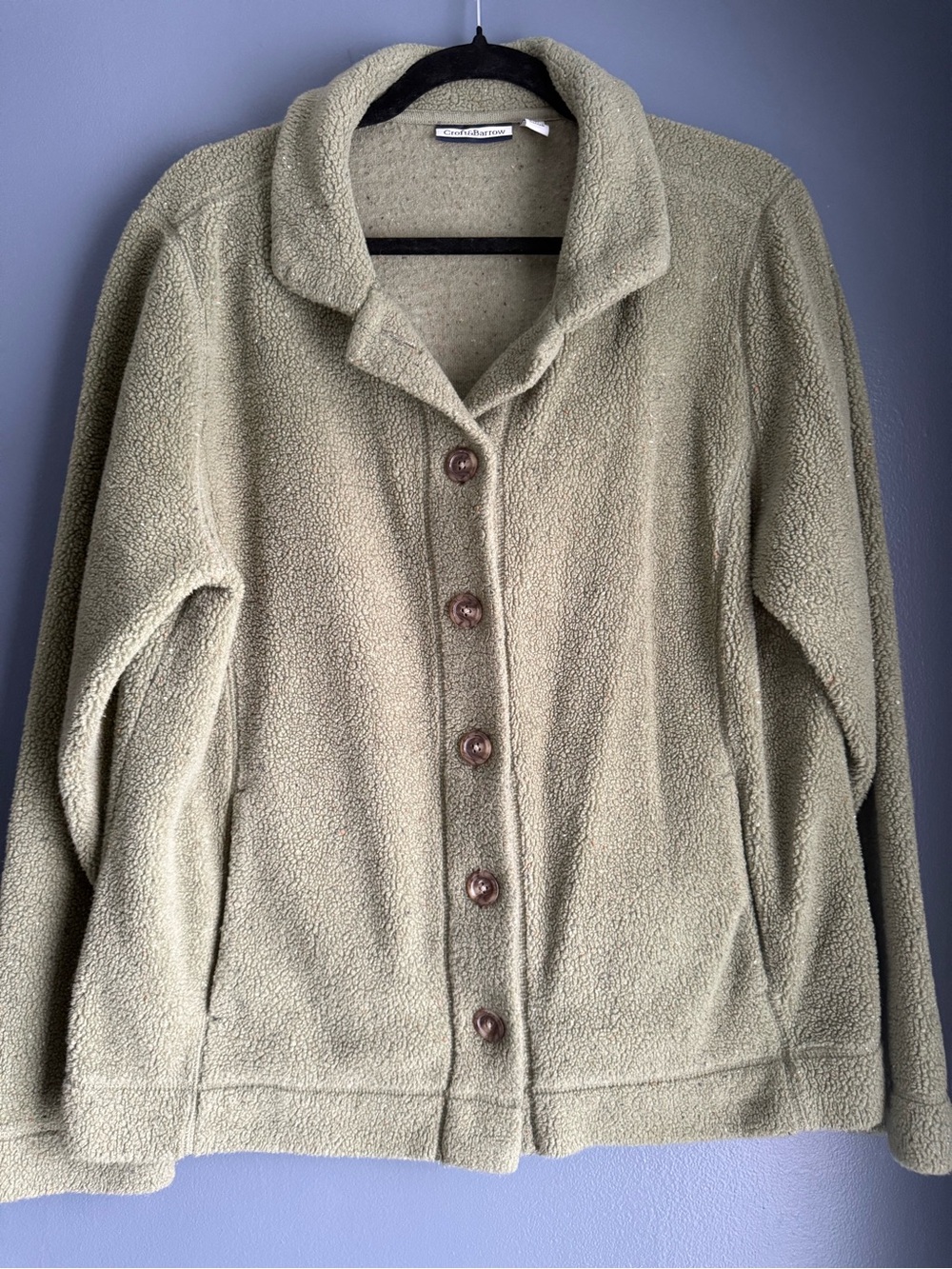 croft & barrow Olive Green Teddy Fleece Button-Up Jacket